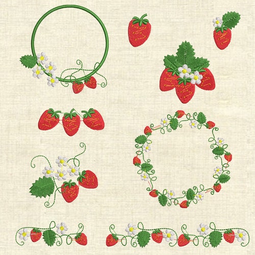 Machine Embroidery Designs Set Strawberries Etsy