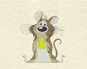 チーズを持ったネズミの機械刺繍デザイン