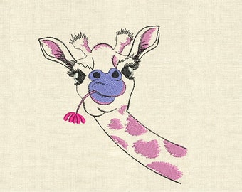 Pink giraffe with flower Machine embroidery designs
