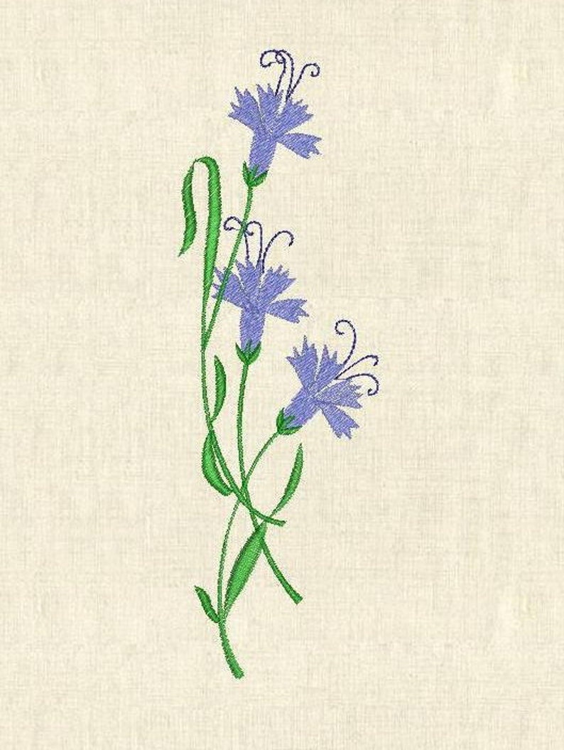 Machine Embroidery Cornflower Carnation Wild Flowers Etsy UK