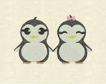 Penguin Couple Machine Embroidery Design (3 Sizes)
