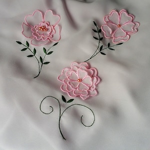 3D flowers ITH roses with branches set of Machine embroidery designs