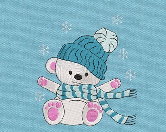 Machine embroidery designs winter bear with showflakes