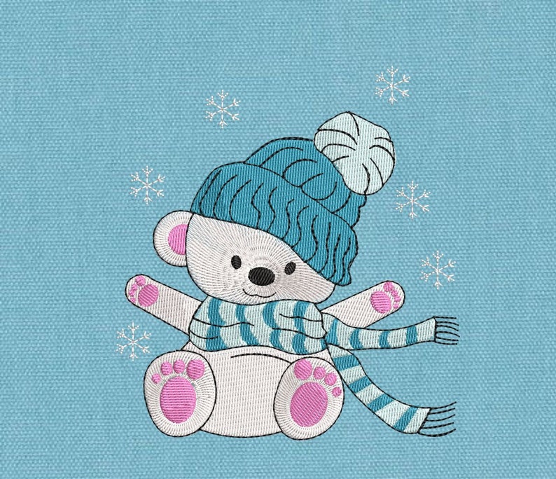 Machine Embroidery Designs Winter Bear With Showflakes Etsy