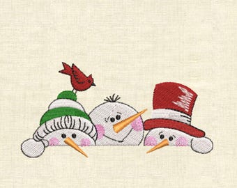 Three snowmen machine embroidery designs
