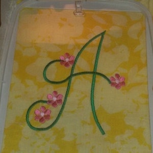 Large monogram font with flower Machine embroidery alpha