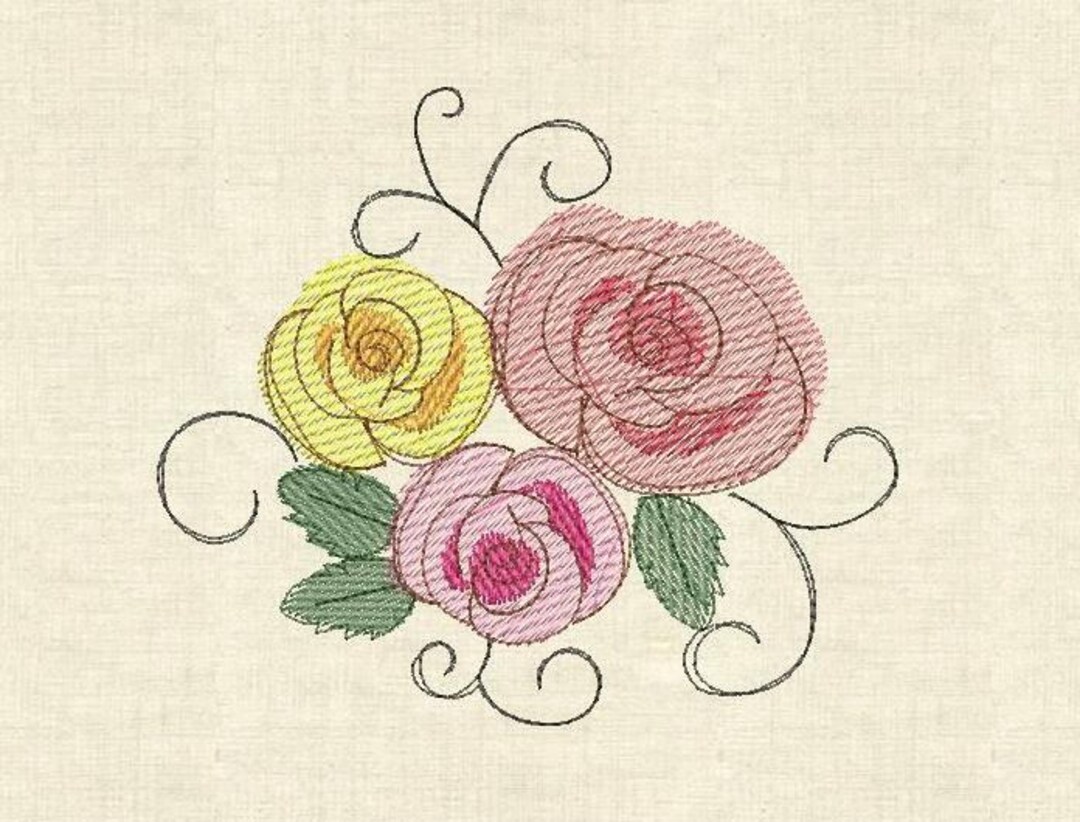 Sketched Roses Machine Embroidery Designs - Etsy
