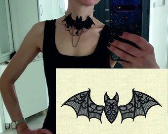 Applique bat gothic necklace machine embroidery design Halloween