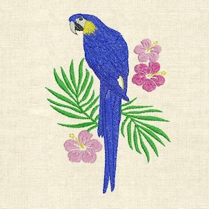 Machine embroidery designs blue Ara parrot birds