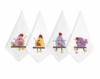 Set of 4 cute chicken Machine embroidery designs