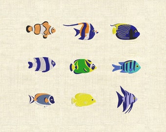 Tropical fishes set of 9 machine embroidery designs