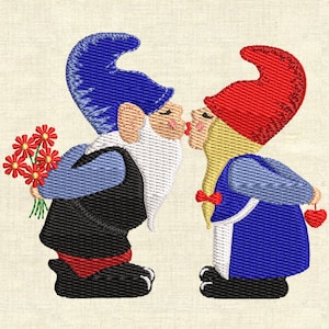Kissing gnomes Machine embroidery designs  Valentines embroidery