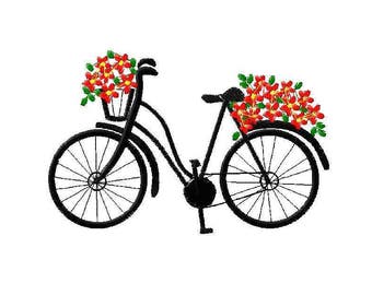 Fiets met bloemen Machineborduurwerk