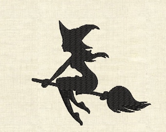 Flying witch silhouette Halloween Machine embroidery designs