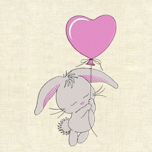 Bunny with balloon Machine embroidery designs Easter embroidery