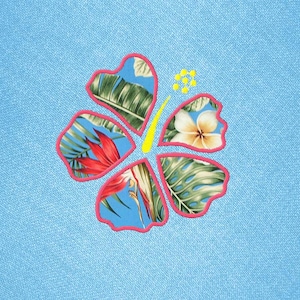 Applique hibiscus machine embroidery