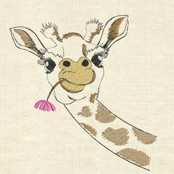 Machine embroidery designs giraffe with flower