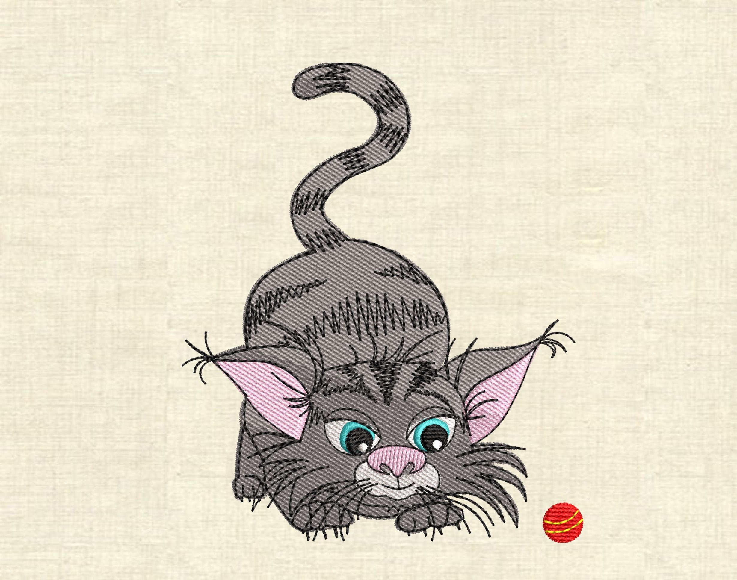 Machine Embroidery Designs Cat in Action Etsy