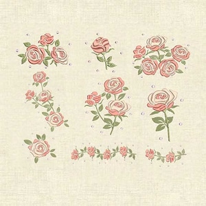 バラの機械刺繍デザインの花セット