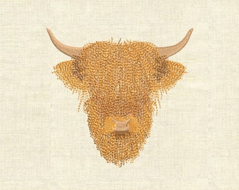 Realistic highland cow machine embroidery designs
