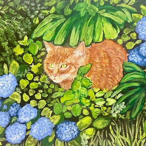 Original Gouache Painting Orange Cat  nature Garden colors “|Painting hand Painted |Picture| Watercolor Painting |