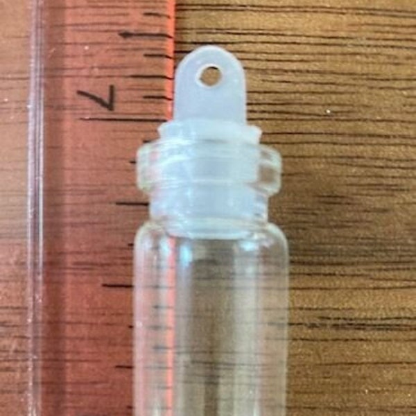 Glass Vial Bottle Empty Clear Jar 1 inch Charm with Plastic Loop