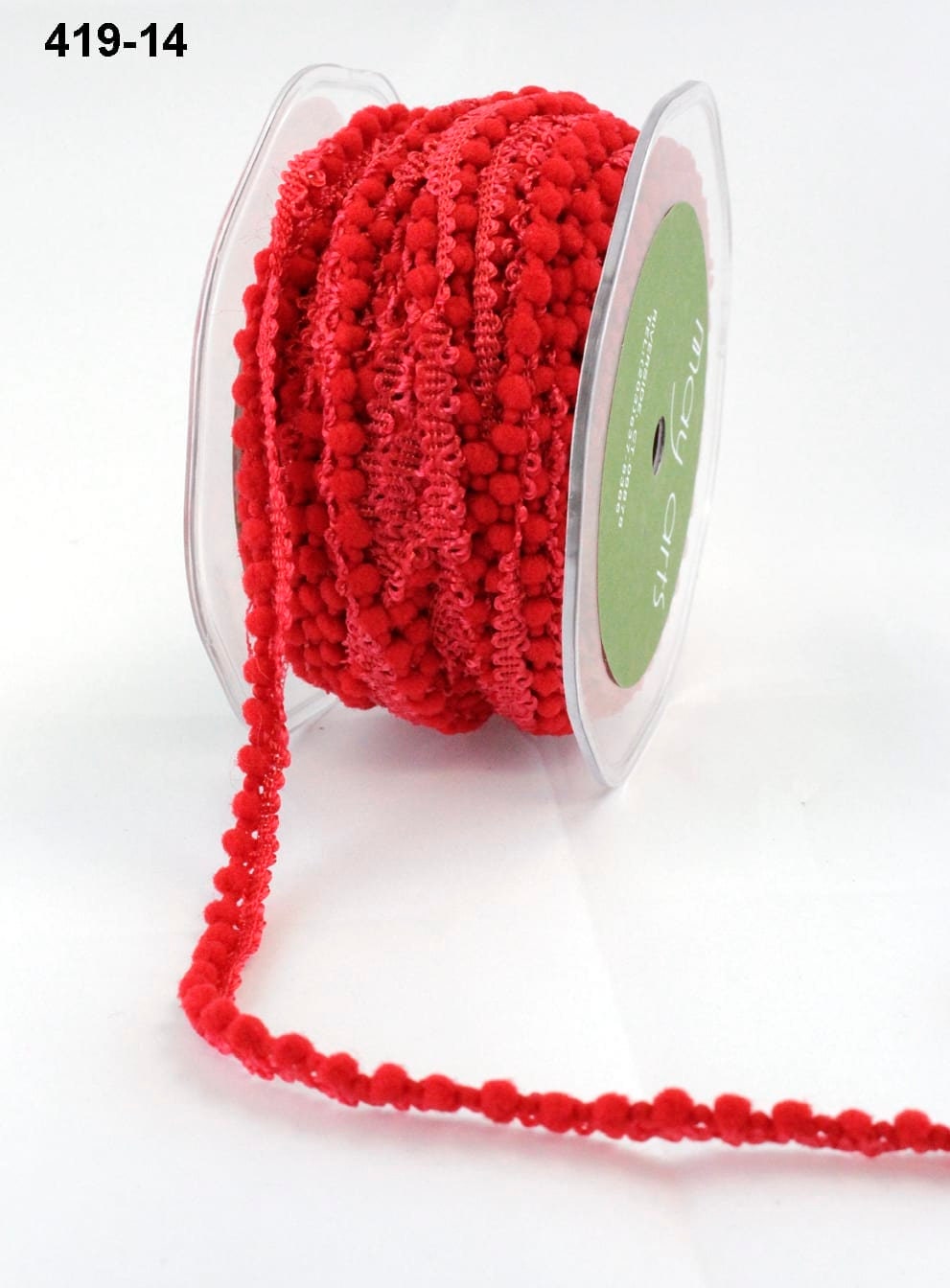 May Arts Mini Pom Pom Ribbon Trim Fringe Red Sold by the Yard 