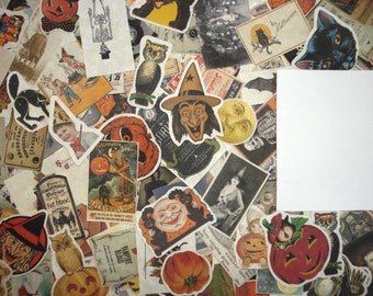 25 Vintage Halloween Ephemera Reproduction Fussy Cut SMALL Pieces Lot, Halloween Scrap Pack, Collage Media, Halloween ATCs, Greeting Cards