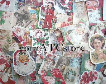25 Vintage Christmas Ephemera Reproduction Fussy Cut Pieces Lot, Christmas Scrap Pack. Collage Mixed Media, Christmas ATCs, Greeting Cards