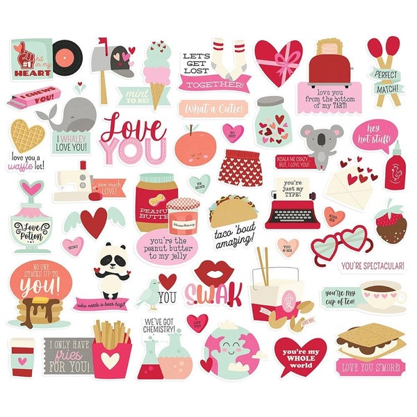 Simple Stories Sweet Talk Valentine Ephemera Bits & Pieces - 45 Pieces - Valentine Die Cut Paper Cardstock