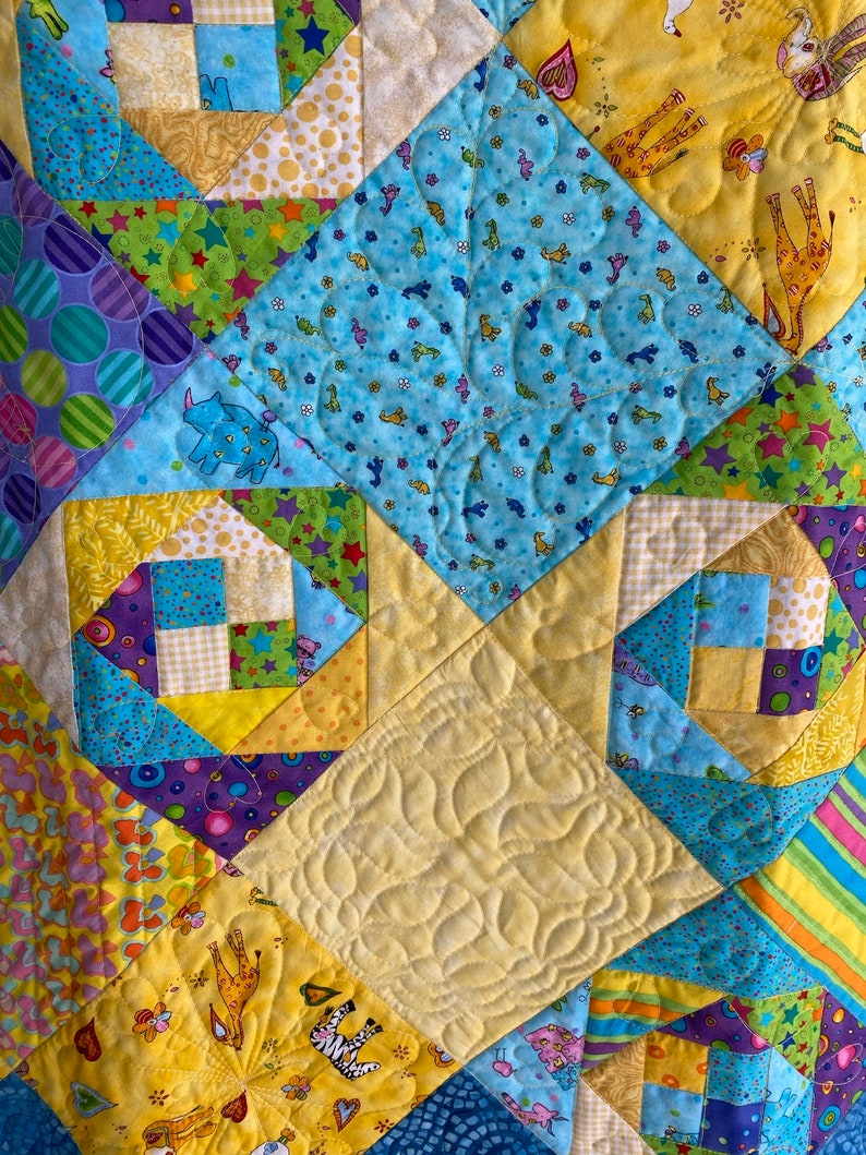 Blue and Yellow Kids Quilt Etsy