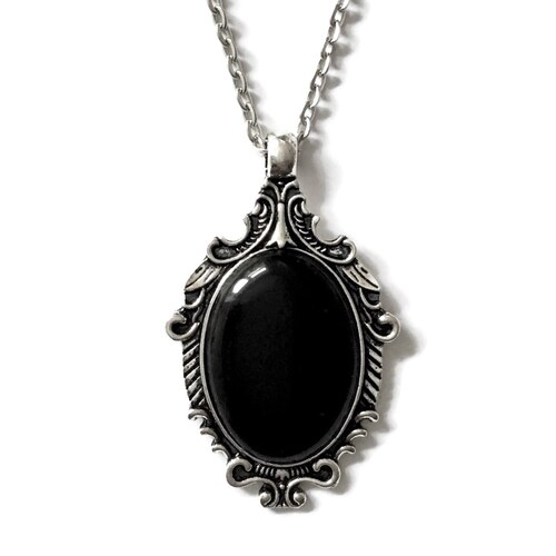 Vintage Victorian Style Silver and Black Cabochon Necklace - Etsy