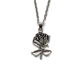 Collier à breloques roses en argent, pendentif rose en argent gothique victorien, bijoux alternatifs, collier de fleurs délicates, bijoux gothiques