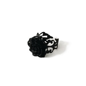 Black Rose Gothic Victorian Ring, Adjustable Filigree Ring, Gothic Victorian Jewelry, Alternative Jewellery, Romantic Valentine Gift