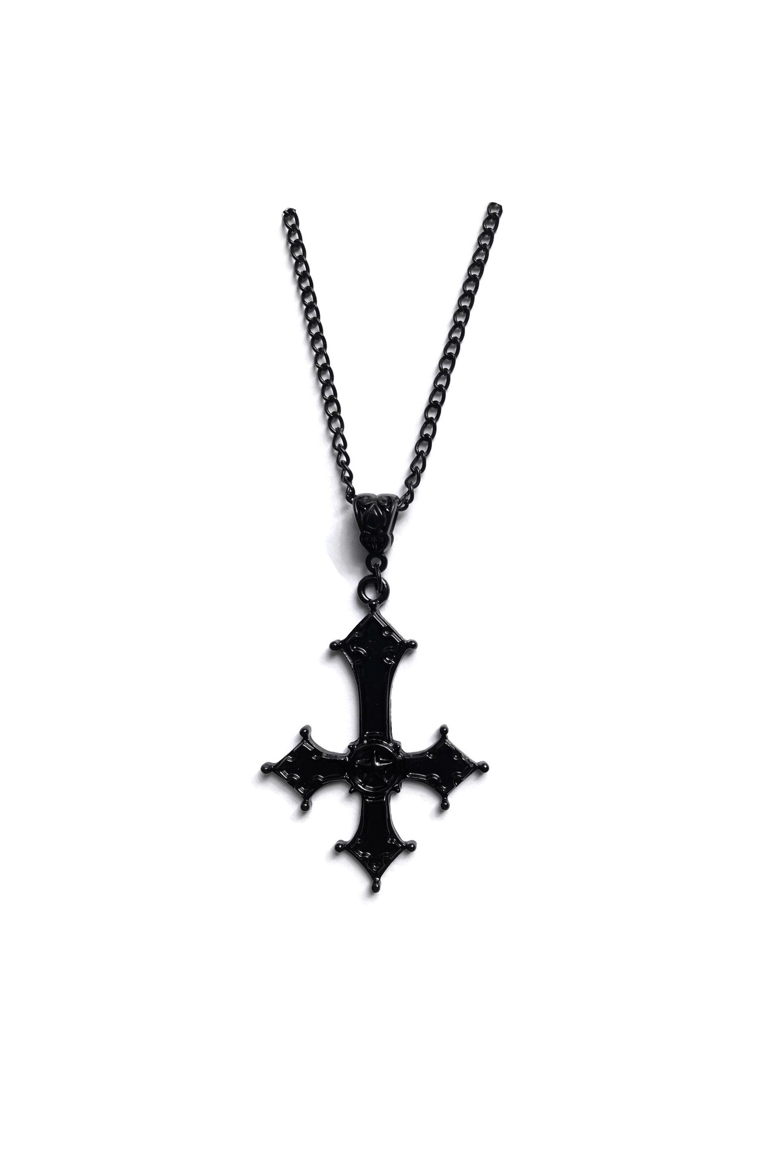 Black Inverted Cross Necklace Gothic Jewelry Statement Etsy
