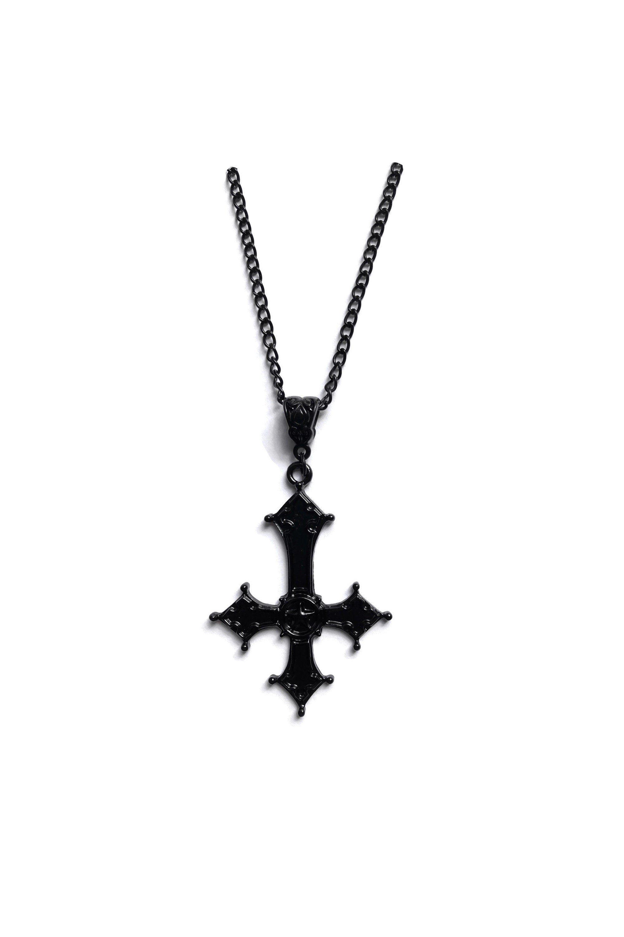NCEE Black Pointed Cross Vampire Necklace Gothic Jewelry Statement Necklace Dagger Cross Pendant