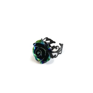 AB Black Rose Ring, Gothic Victorian Adjustable Filigree Ring, Romantic Gothic Victorian Jewelry, Alternative Jewellery, Valentine Gift