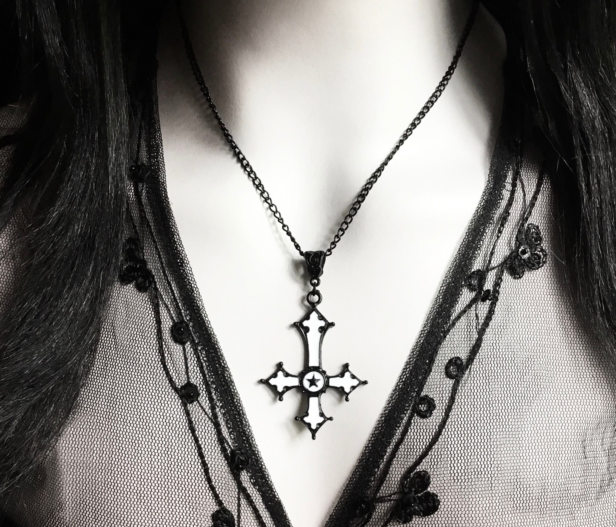 Black Pointed Cross Vampire Necklace, Gothic Jewelry, Statement Necklace,  Dagger Cross Pendant, Gothic Gift, Goth Necklace