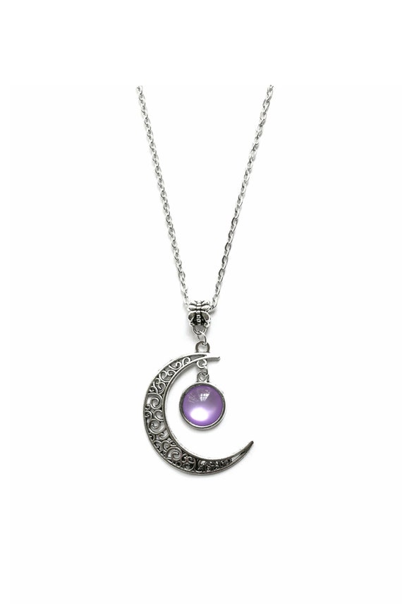 Silver Filigree Crescent Moon Necklace Purple Cabochon Lunar - Etsy