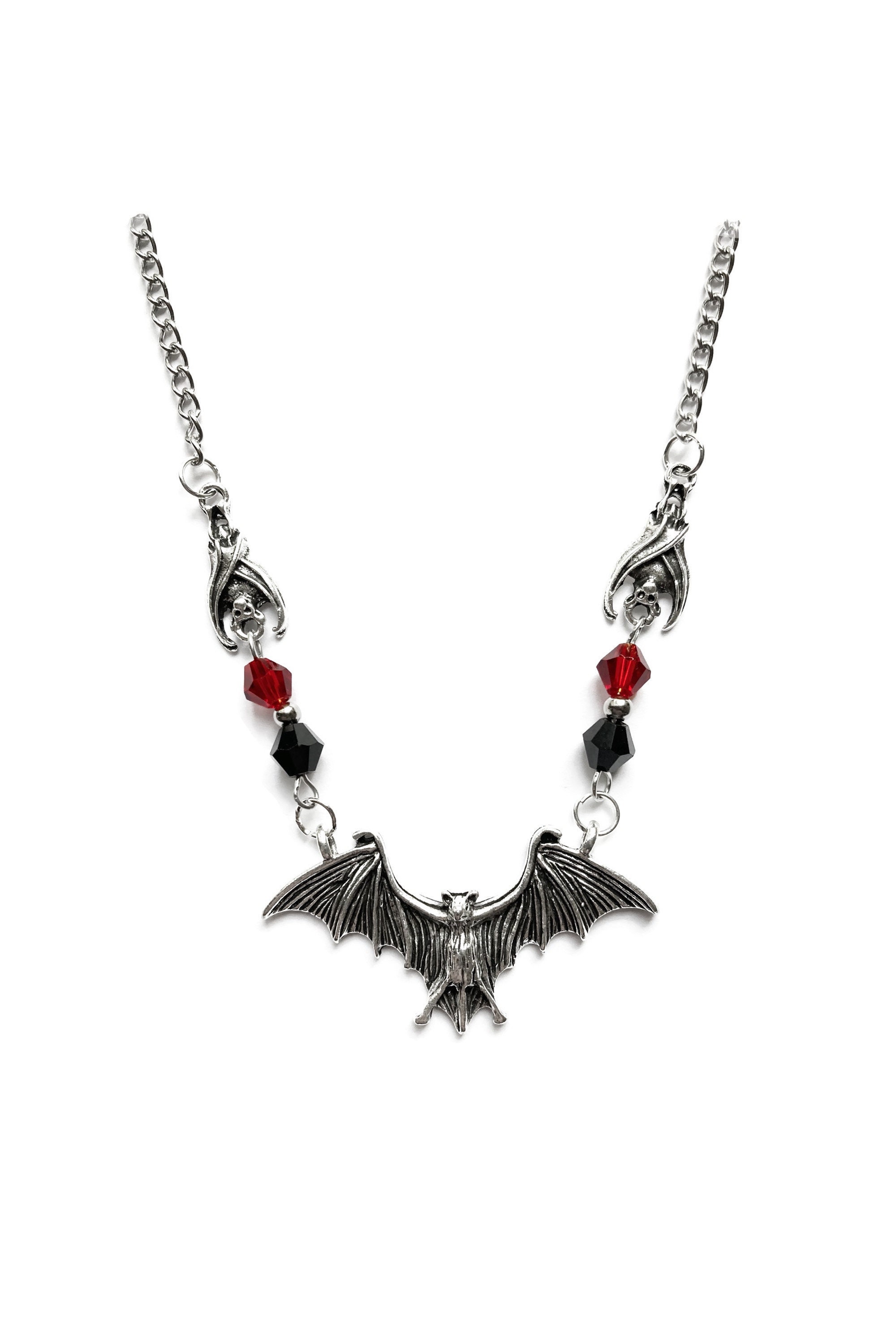 Antique Silver Bat Necklace Gothic Jewelry Crystal Beads - Etsy UK