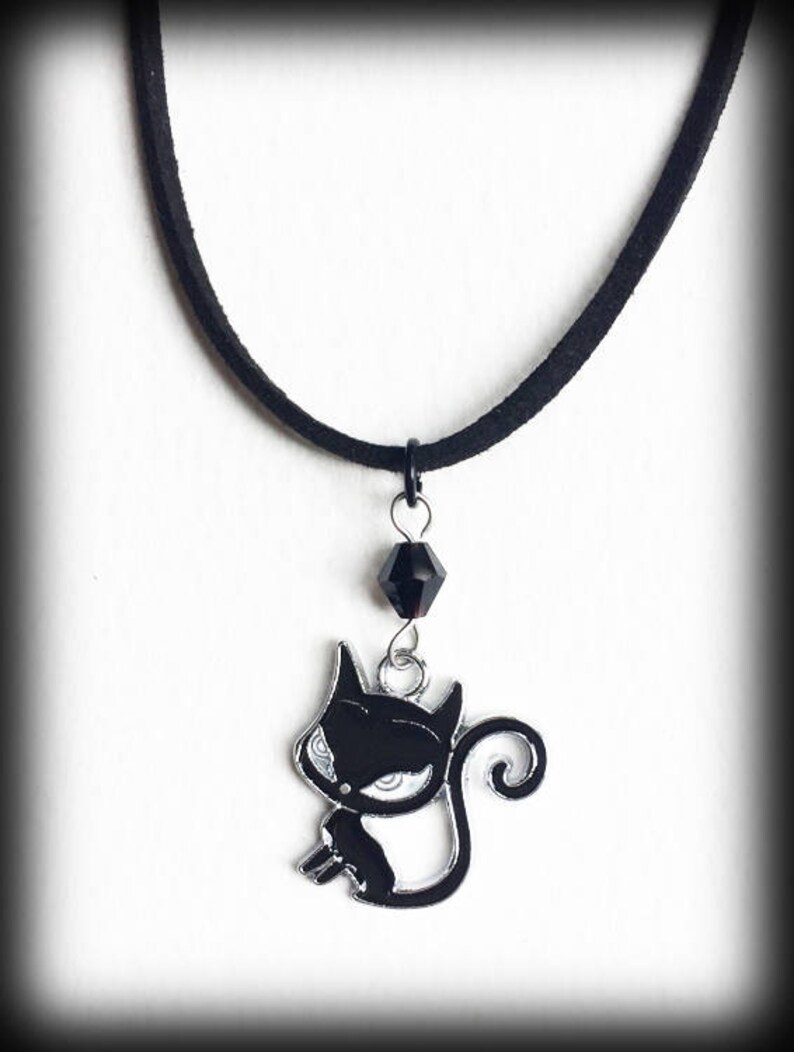 Black Cat Choker Necklace Gothic Jewelry Evil Kitty Choker Etsy