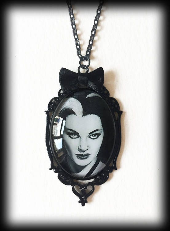 Lily Munster Statement Necklace, Glass Cameo Pendant, Alternative Jewelry, ...