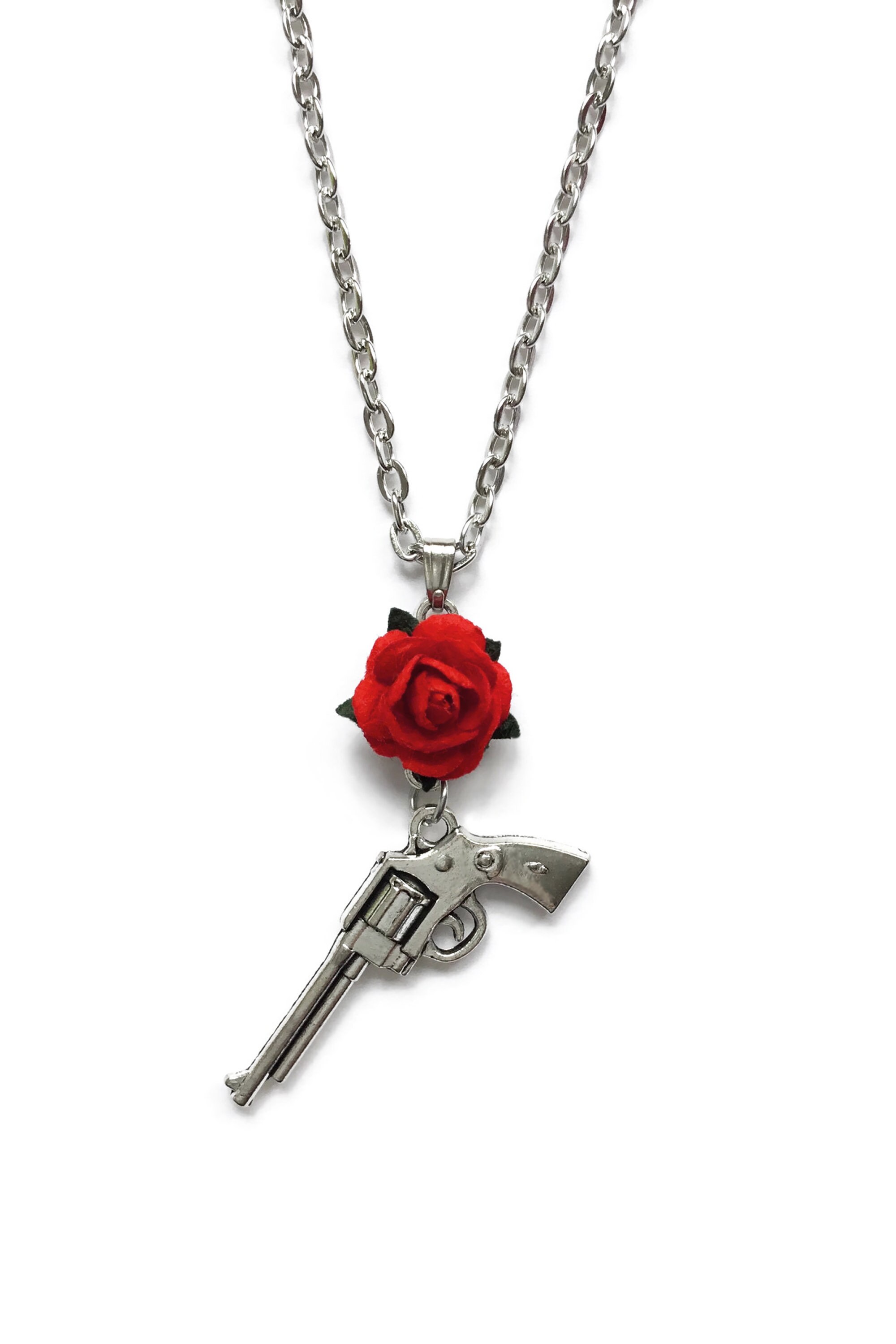Rose Necklace Pistol Gun Pendant Gothic 