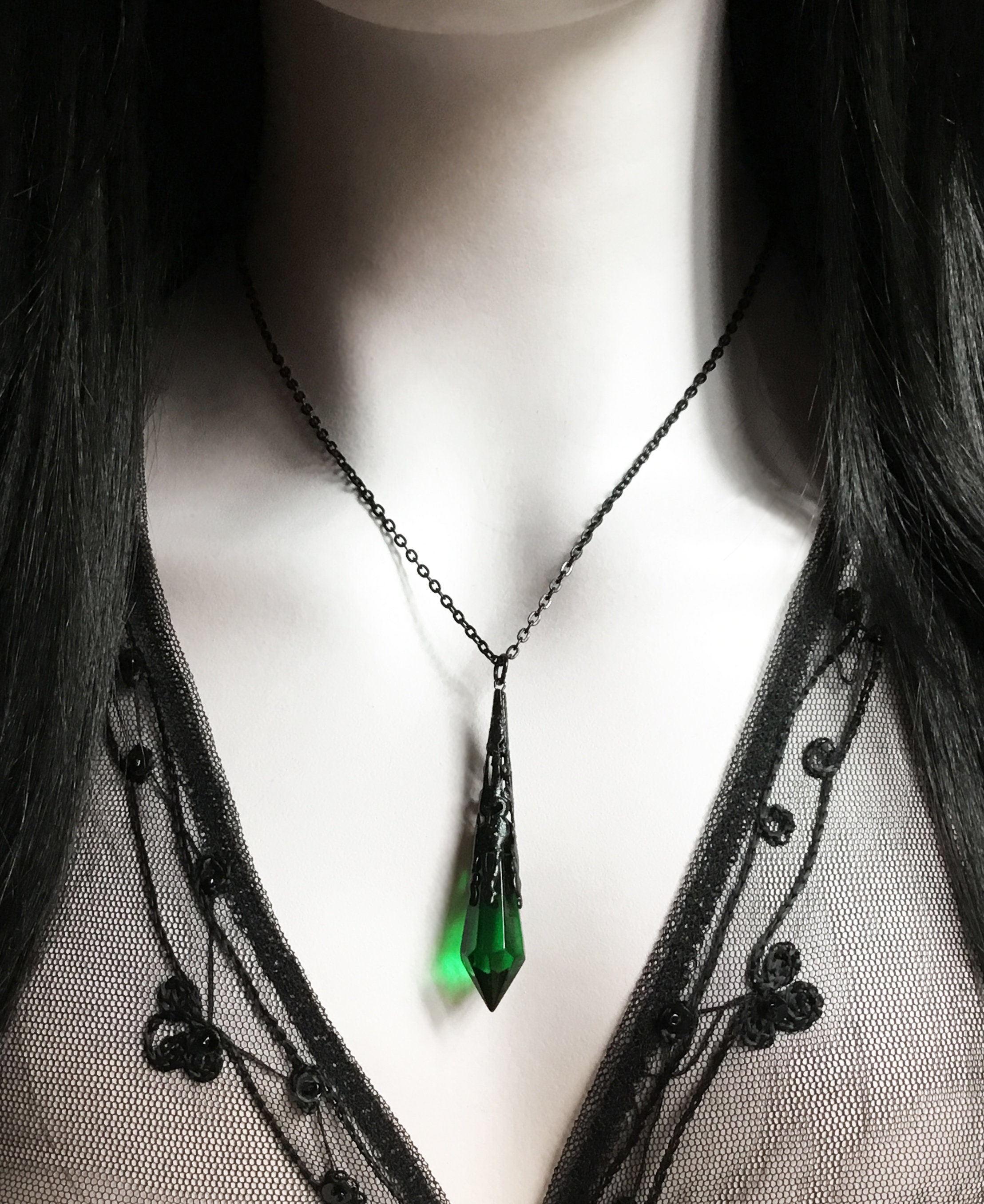 Black Victorian Long Necklace| Indian Long Necklace Indian Jewelry Kundan Long Necklace Pakistani Jewelry