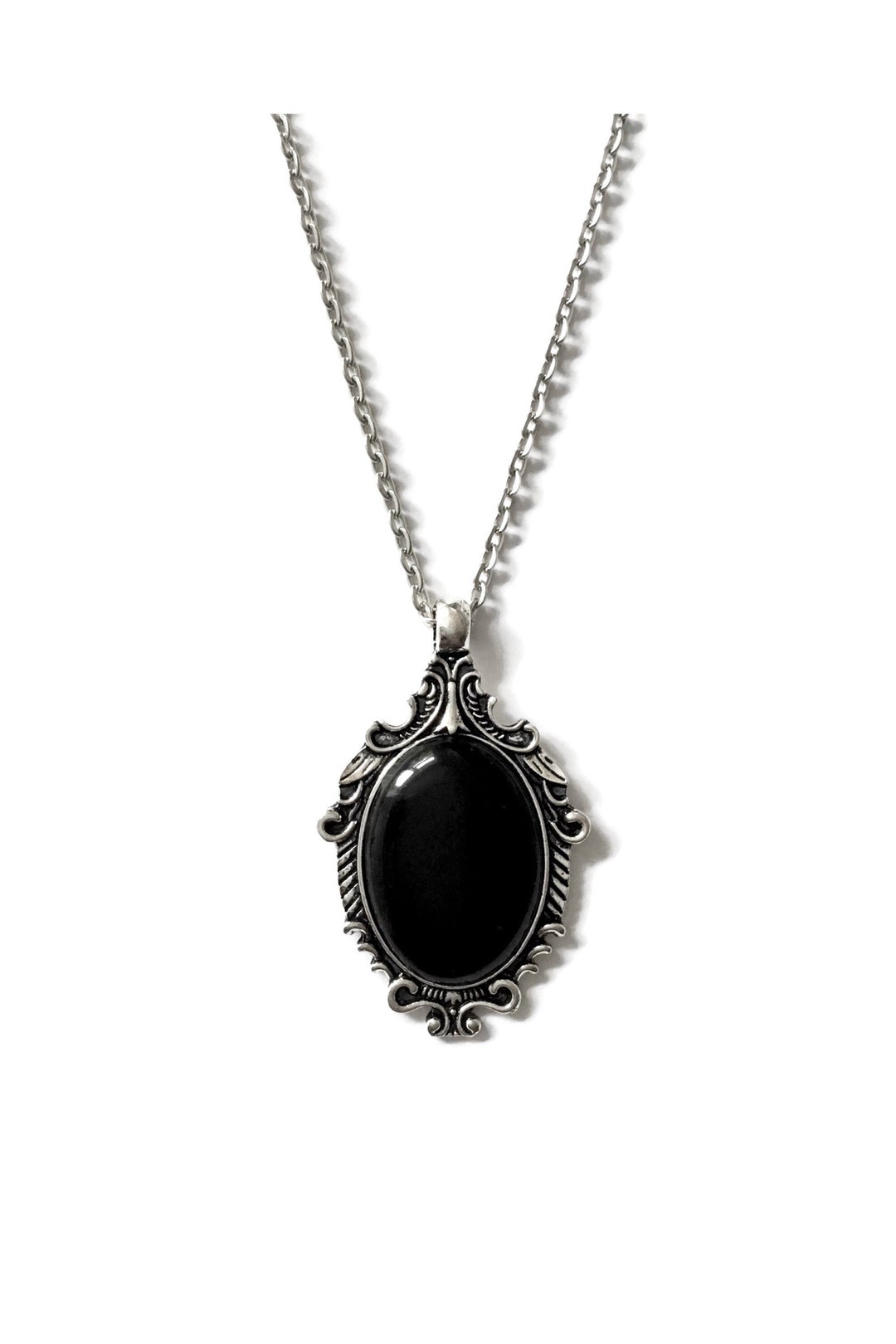 Gothic Victorian Silver and Black Cabochon Necklace, Victorian Vintage ...