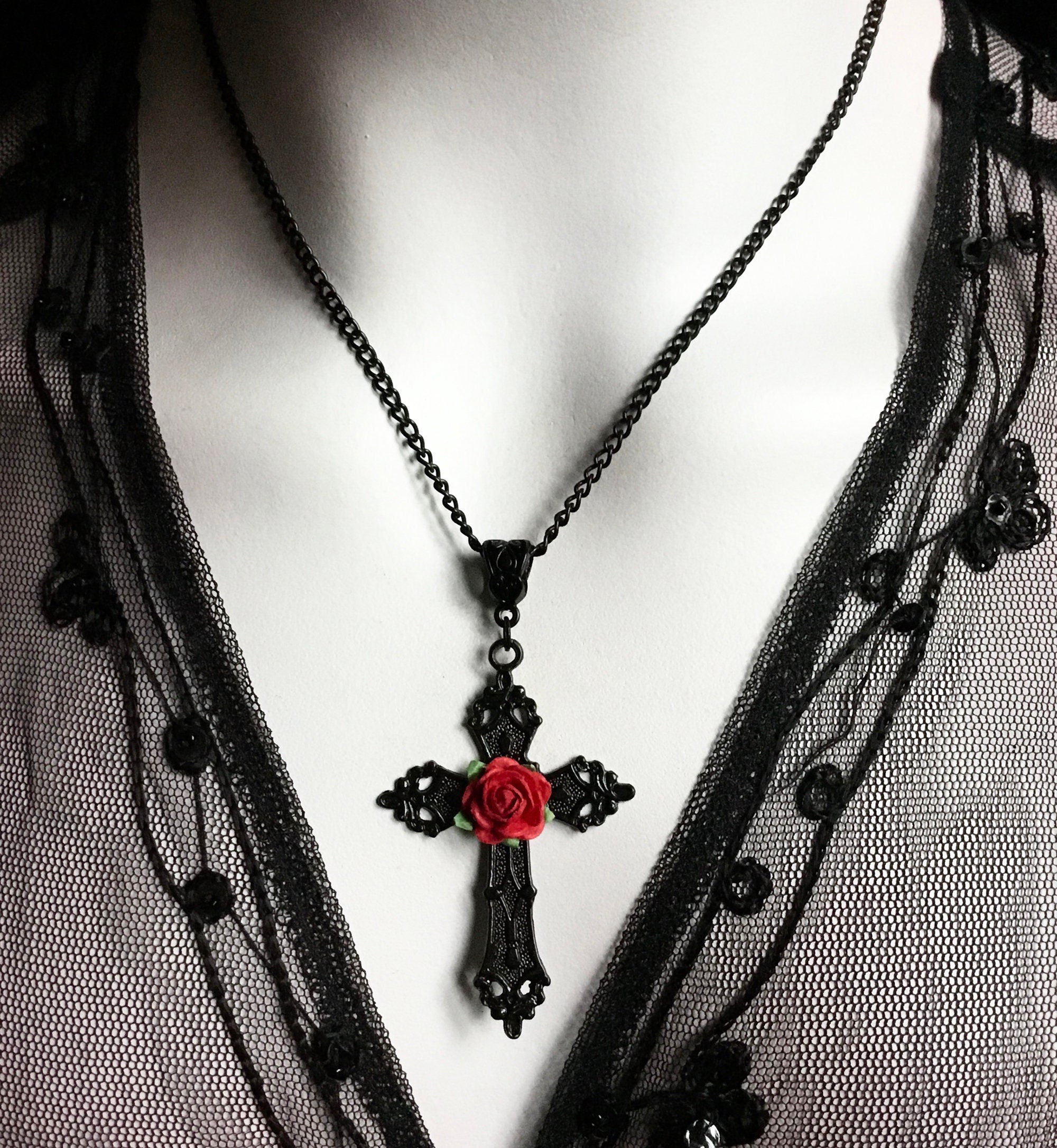 Black sale cross chains