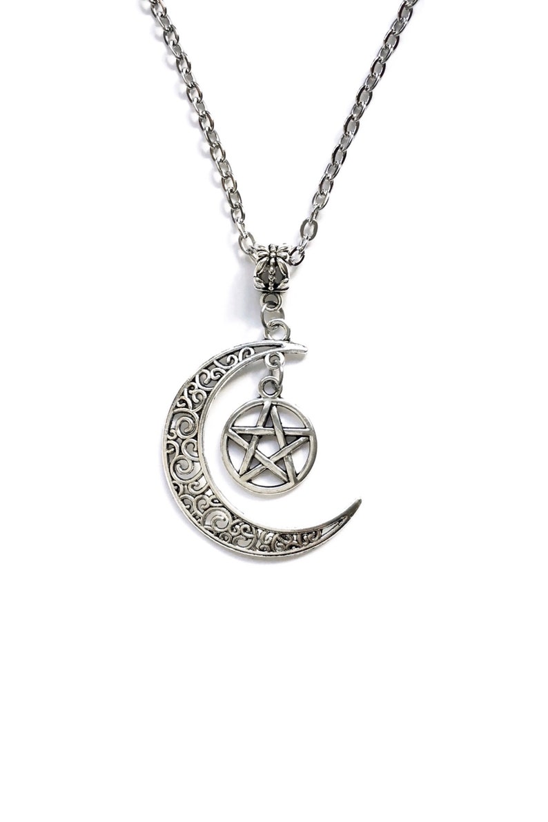 Crescent Moon Necklace with Pentagram Gothic Wiccan Witch | Etsy