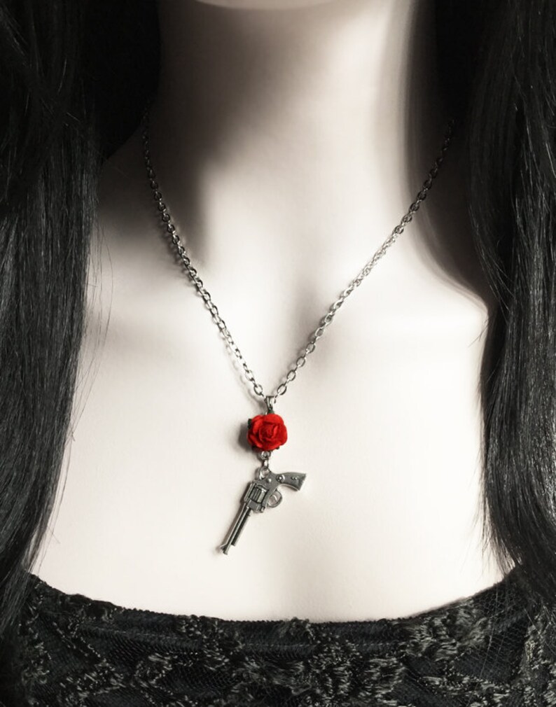 Pistol Gun Pendant Girlfriend Gift Festival Guns and Roses Necklace Rock Music Fan Jewelry Alternative Jewelry Rock Band Necklace
