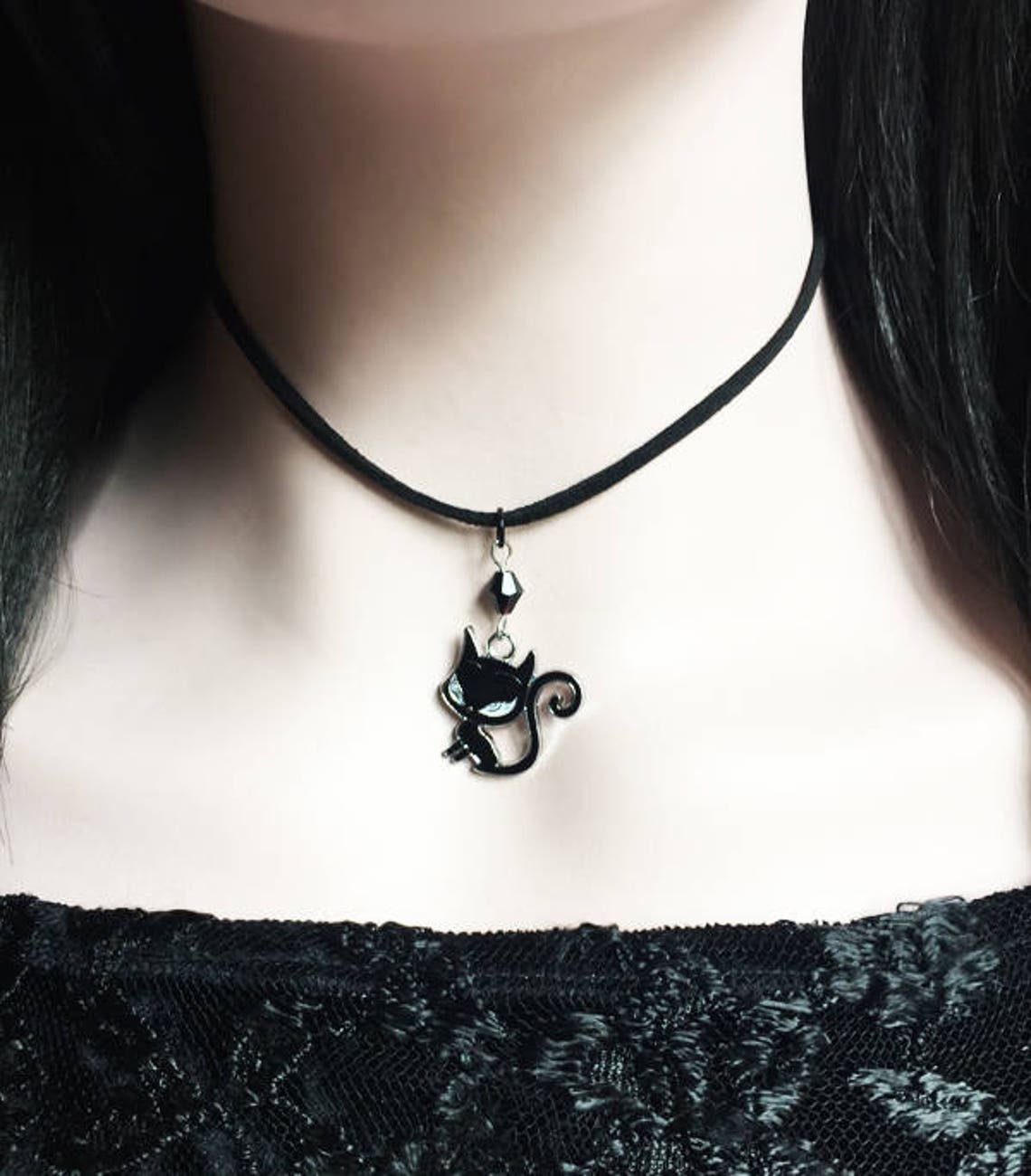 Black Cat Choker Necklace Gothic Jewelry Evil Kitty Choker Etsy