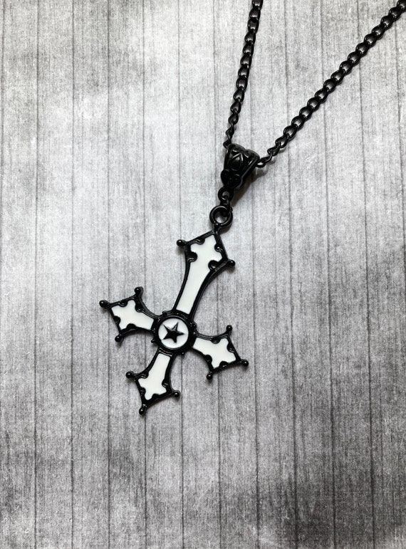 White Enamel Inverted Cross Necklace Gothic Jewelry Statement